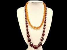 Reconstituted Red Amber Faceted Necklace, c1925, beautiful, graduated beads,