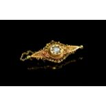 Antique Period 15ct Gold Ornate Crafted Brooch Set with a Good Quality Diamond to Centre. Marked 625