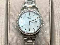 Ladies Rotary Wrist Watch, as new in fitted box with papers, stainless steel bracelet,