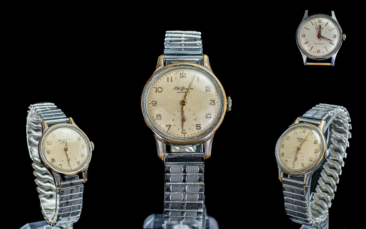 J.W.Benson Vintage Gents Mechanical Steel Cased Wrist Watch with Expanding Steel Bracelet. c.1950's.