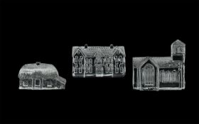 Three Waterford Lead Crystal Clear Glass Model Buildings comprising of Lismore Village School,