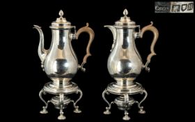 Superb Quality And Impressive Large Pair Of Sterling Silver Coffee Pot With Burner/Stand And Water