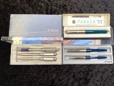 Collection of Parker Pens, comprising a Parker 51 fountain pen in a box with papers,