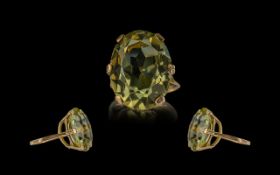 Ladies 9ct Gold Attractive Single Stone Pale Citrine Statement Ring.