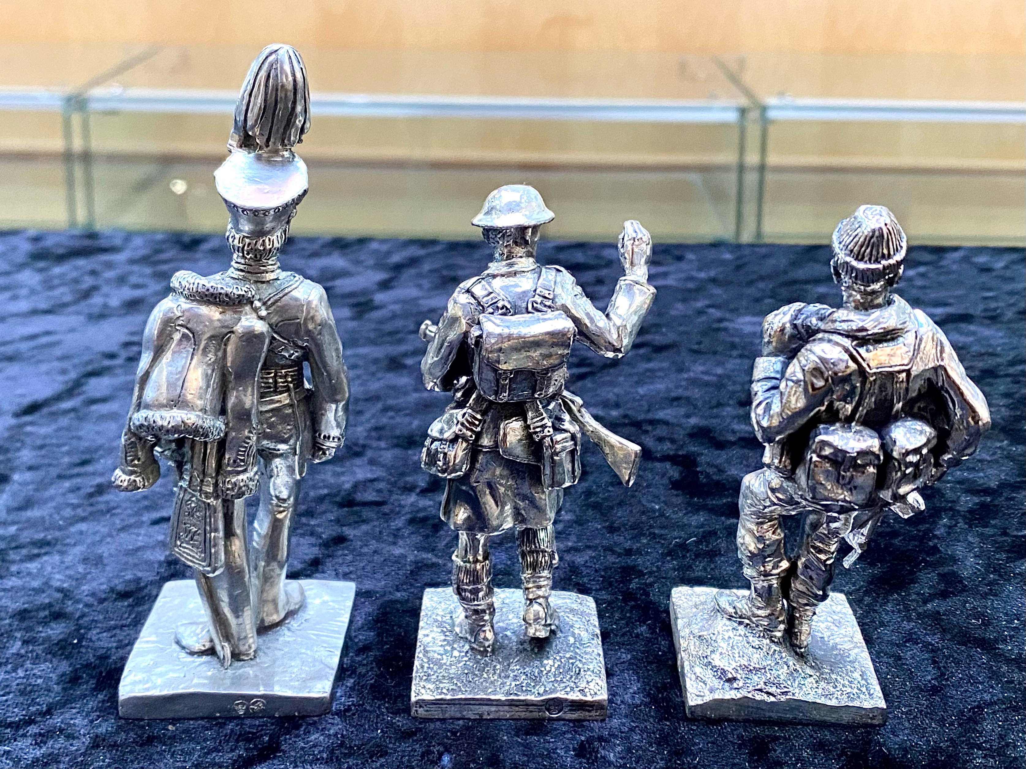 Three Silvered Metal Military Figures, well sculpted and finished, each approx. 4 inches (10cms) - Image 3 of 4