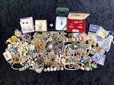 Box of Good Quality Costume Jewellery, comprising Jade pendant, brooches,