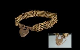 Antique Period Superior Quality 9ct Gold 5-Bar Gate Bracelet, with 9ct Gold heart shaped padlock.