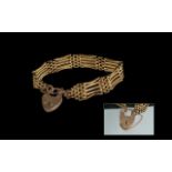 Antique Period Superior Quality 9ct Gold 5-Bar Gate Bracelet, with 9ct Gold heart shaped padlock.