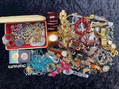 Box of Costume Jewellery, comprising pearls, shells, chains, brooches, bangles, stone set bracelets,