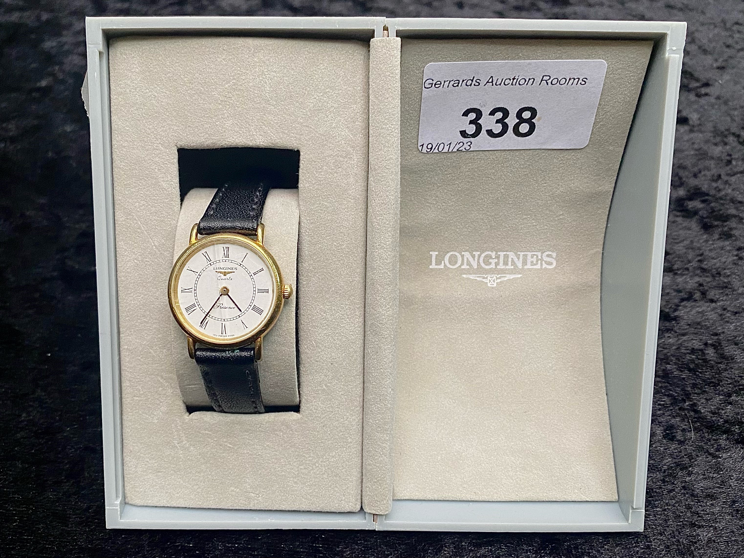 Longines Ladies Quartz Wrist Watch, champagne face with Roman numerals, Case No.