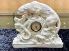 A Panther and Snake Alabaster Base with a Central Clock (1920's) number RD803644 marked OP267.