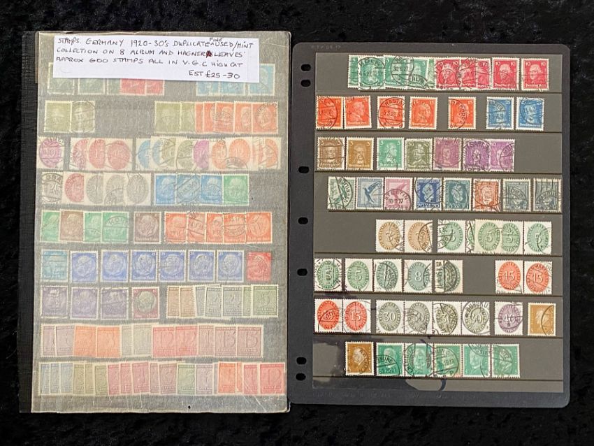 Stamps Interest - Germany 1920's - 30's duplicate fine used/mint collection on 8 album and hagner