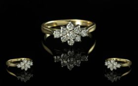 Ladies 18ct Gold Diamond Set Cluster Ring. Full Hallmark to Shank. The Brilliant Cut Diamonds of