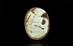 Antique Period Large and Impressive 9ct Gold Mounted Shell Cameo Depicting The Harvest Queen. Marked