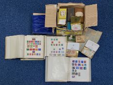 A Banana Box Containing a Large Quantity of Stamp Ephemera, world collection in 3 old albums,