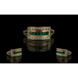 18ct Gold Good Quality Emerald and Diamond Set Dress Ring fully hallmarked to interior of shank.