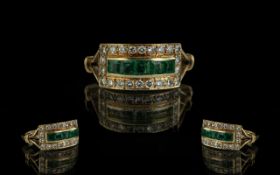 18ct Gold Good Quality Emerald and Diamond Set Dress Ring fully hallmarked to interior of shank.