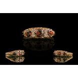 Antique Period - Attractive 9ct Gold Garnet and Diamond Set Ring, Gallery Setting.