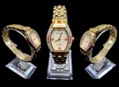 Ingersoll Ladies Gold on Steel Set with Rubies & Diamonds, Quartz Wrist Watch,