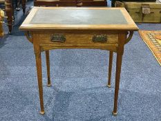 Early 20th Century Arts & Crafts Style Oak Games Table, swivel hinged top, green baize interior.