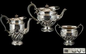 Art Nouveau Superb and Superior Quality Sterling Silver ( 3 ) Piece Tea Service with Stylised