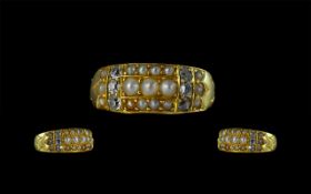 Antique Period Attractive & Superb 18ct Gold Diamond & Seed Pearl Set Ring,