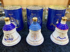 Three Bells Scotch Whisky Decanters with Contents,