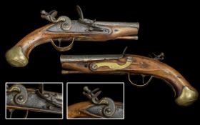 19th Century Percussion Pistol with Walnut Stock Brass Mounts Blue Steel Barrel. Barrel Length 5.