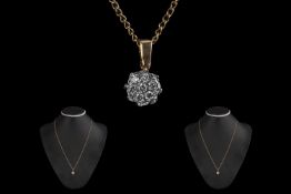 Ladies 9ct Gold - Attractive Diamond Set Cluster Pendant with 9ct Gold Chain. Both Marked for 9.375.