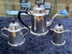 Silver Plated Bachelor Set of Teapot, Lidded Sugar and Lidded Milk Jug,