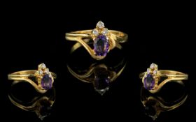Ladies 22ct Gold Attractive Amethyst and Diamond Set Ring. Marked 22ct to Shank.