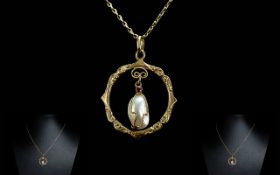 Hermann Siersbol Danish Master Goldsmiths 14ct Gold Pearl Set Pendant, With Attached Gold Chain.