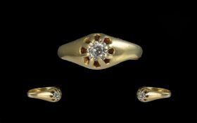 Gentleman's 18ct Gold Gypsy Set Single Stone Diamond Set Ring. Marked 18ct to Shank.