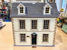 Child's Wooden Dolls House, in white Georgian style, set over three floors,