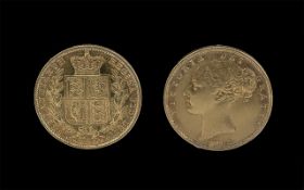 Queen Victoria 22ct Gold - Young Head Shield Back Full Sovereign - Date 1853.
