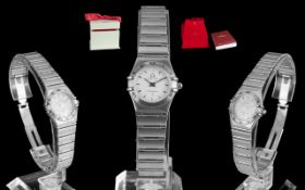 Omega Constellation Ladies Stainless Steel Quartz Wristwatch Features White Dial silver markings,