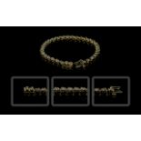 14ct Gold - Fancy Design Diamond Set Line Bracelet, Marked 14ct.