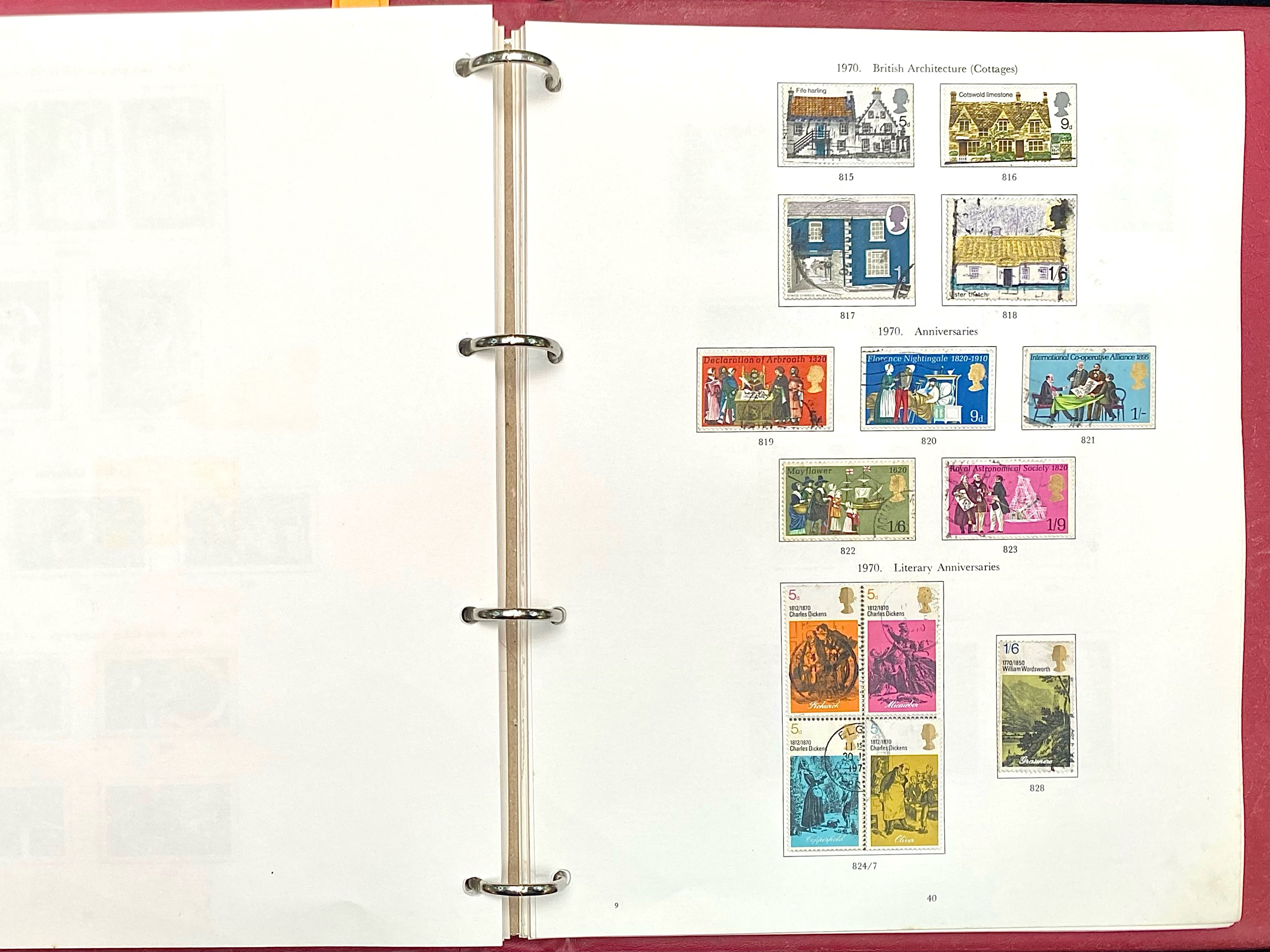 Stamp interest: Red Stanley Gibbons loose leaf illustrated GB stamp album - Partially filled with - Image 5 of 5