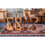 Four Africa Solid Wood Carved Side Tables/Stools, with twisted style base,