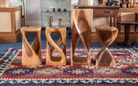 Four Africa Solid Wood Carved Side Tables/Stools, with twisted style base,