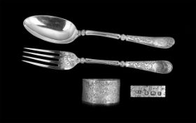 Victorian Period 1837 - 1901 Superb Quality 3-Piece Sterling Silver Boxed Christening Set with