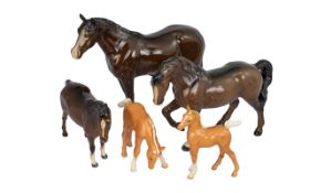 Collection of 5 Beswick Horses various models, three in brown and two palomino.