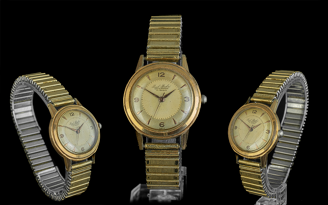 Paul Buhre Gold on Steel 17 Jewels Classical Dress Mechanical Wrist Watch. Serial No 148395.