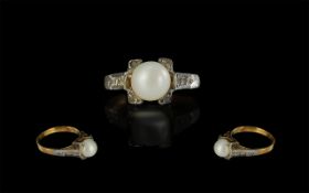 Antique Period Pleasing 18ct Gold Pearl & Diamond Set Dress Ring,