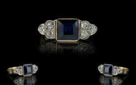 Art Deco Period - 1930's Attractive Sapphire & Diamond Set Dress Ring, of pleasing design.
