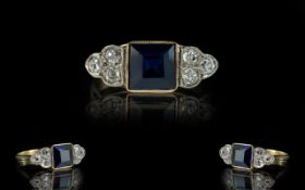 Art Deco Period - 1930's Attractive Sapphire & Diamond Set Dress Ring, of pleasing design.