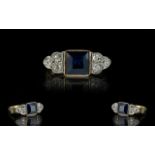 Art Deco Period - 1930's Attractive Sapphire & Diamond Set Dress Ring, of pleasing design.