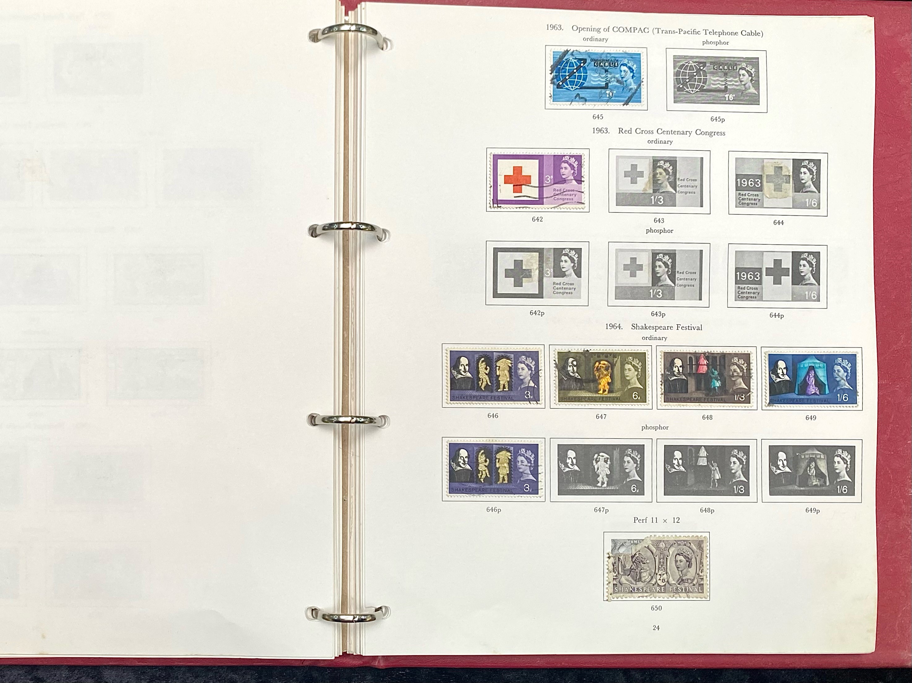 Stamp interest: Red Stanley Gibbons loose leaf illustrated GB stamp album - Partially filled with - Image 4 of 5