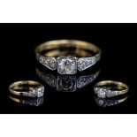 Antique Period 18ct Gold and Platinum Diamond Set Ring. Marked 18ct and Platinum to Shank.