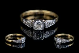 Antique Period 18ct Gold and Platinum Diamond Set Ring. Marked 18ct and Platinum to Shank.